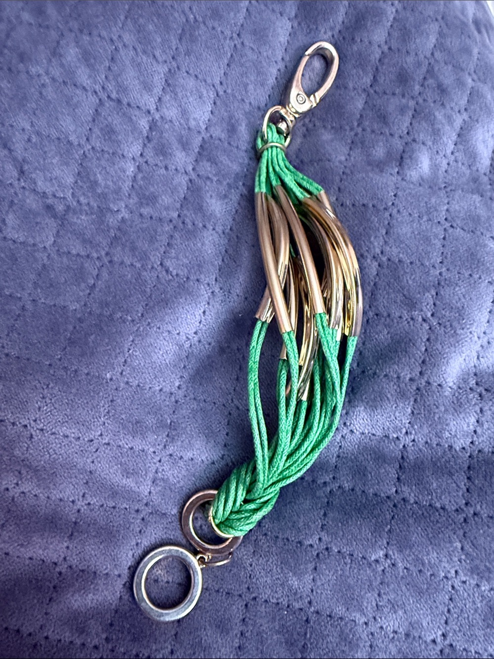 Green Multi-Strand Cord and Gold-Tone Accent Bracelet